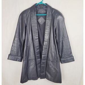 Vintage J Ferrar black kimono style open front leather coat size 10 womens Luxe